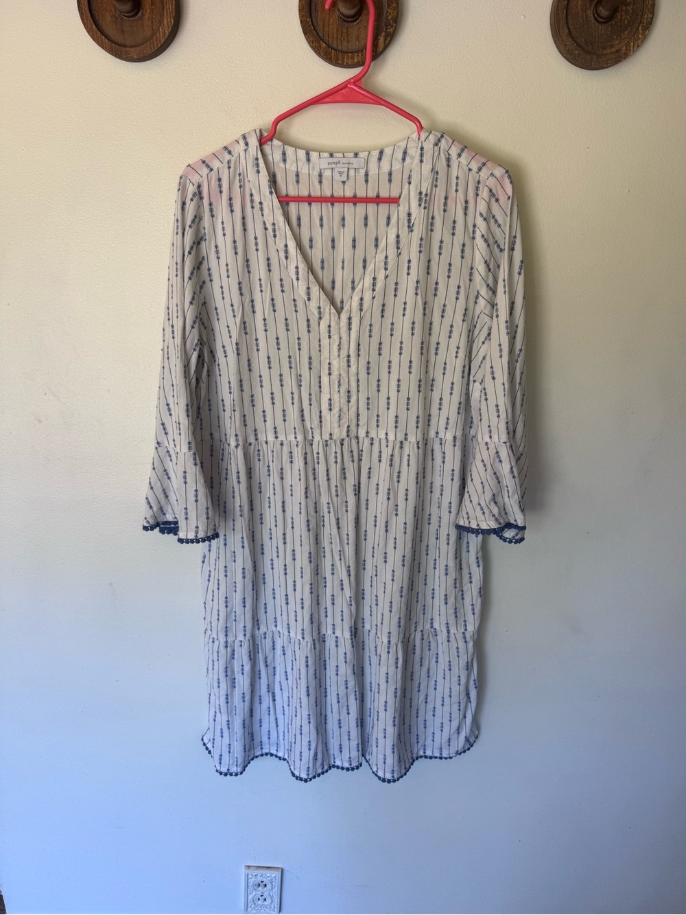 Lightweight White & Blue Printed Tunic Dress